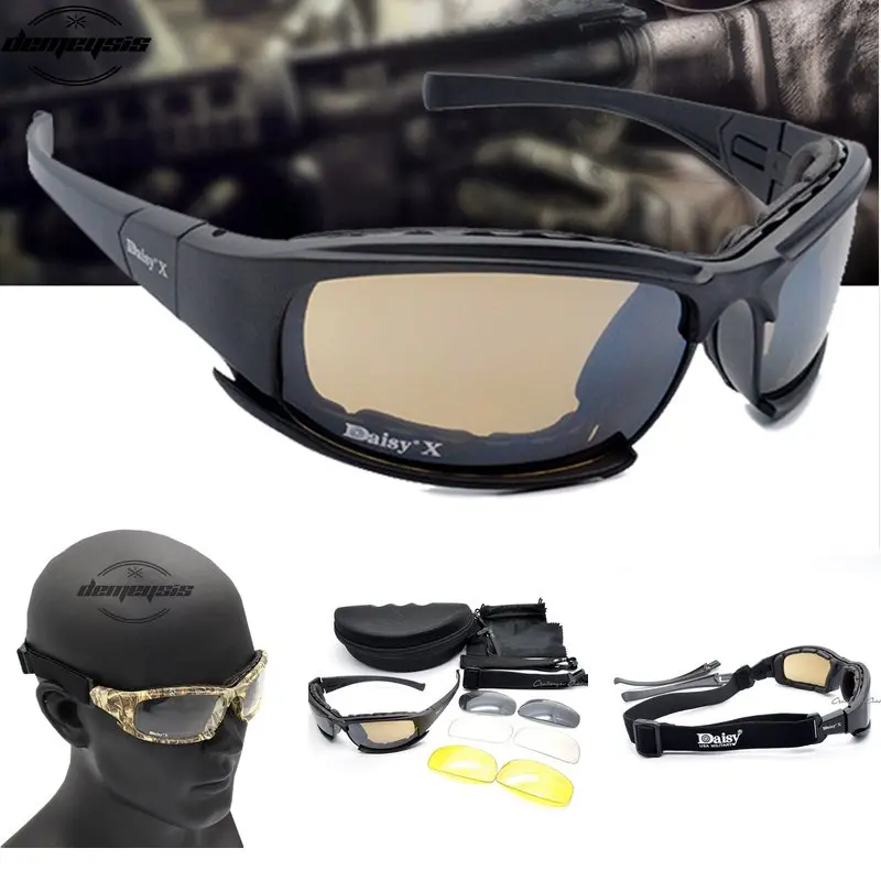 Gaming Glasses Uv - メンズデイジー戦術ゴーグル,サングラス,サングラス,4レンズキット,戦争ゲーム,アウトドアスポーツ,ハイキング,射撃