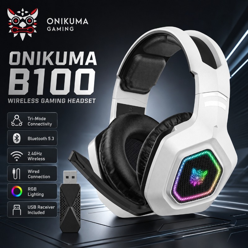 Gaming Console Apple - ONIKUMA B100 ワイヤレスゲーミングヘッドセット Bluetooth 超低遅延 RGB
