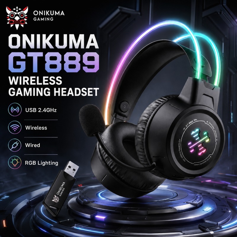 Gaming Console Apple - ONIKUMA GT889 ゲーミングヘッドフォン ワイヤレス トライモード 長時間バッテリー