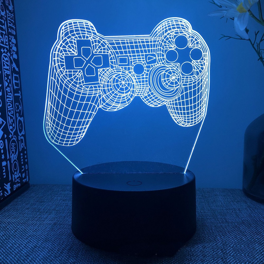 Gaming Console Icon - 3Dイリュージョンナイトランプゲームルームゲームパッドデスクセットアップ照明装飾プレイステーションコンソールアイコンロゴセンサーテーブルライトギフト