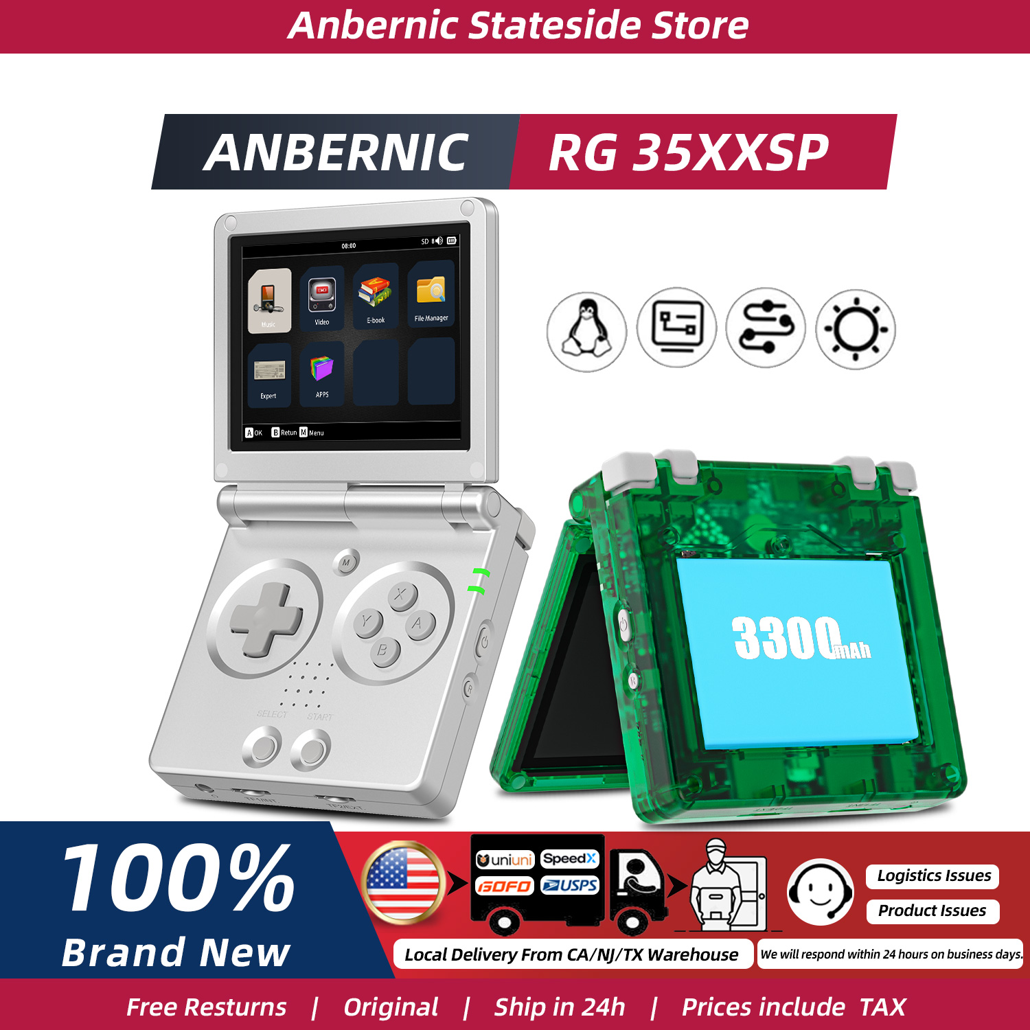 Gaming Console 5 Year Old - ANBERNIC RG35XXSP FILP 3.5インチIPSスクリーンレトロゲーム機 64GB内蔵TFカード 3300mAhバッテリー