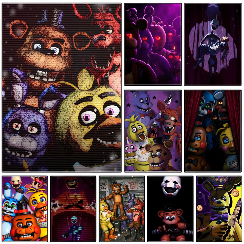 Gaming Console Wallpaper - ダークアニマトロニクスホラーゲーム F-FNAF ポスター自己粘着アート防水紙ステッカーコーヒーハウスバールーム壁装飾