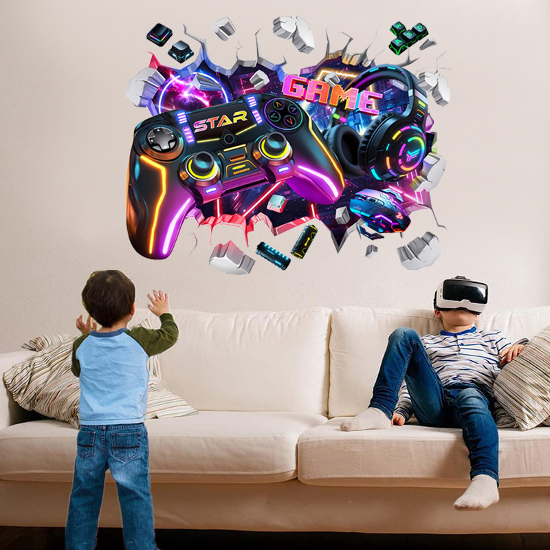 Gaming Console Wallpaper - 大型クールゲームコントローラーグラフィティウォールホールアートビニールステッカー、レベルアップゲーマー向け、子供部屋、ゲームルーム、家の装飾に
