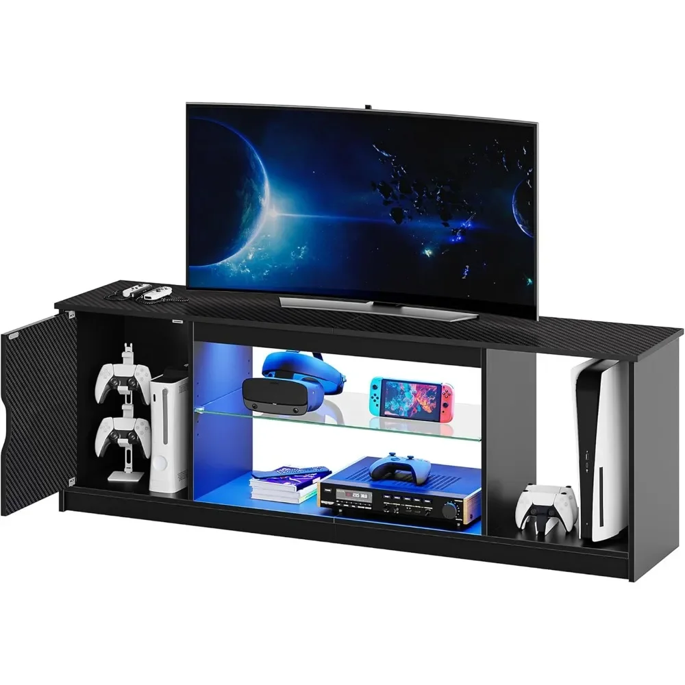 Gaming Console Room - Bestier PS5用LEDエンターテイメントセンター、60/65インチテレビ用キャビネット付きゲーミングテレビスタンド、調整可能なモダンなテレビコンソール