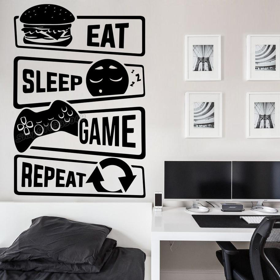 Gaming Console Wallpaper - 食べるゲーム繰り返しゲーマー壁ステッカーゲームbattlestationビニールの壁ゲームルームのインテリアギフトゲームデカールB331