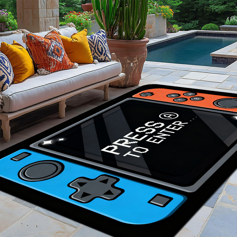 Gaming Console Room - 2Dフラットゲームコンソールコントローラー「A」キーを押して入場するゲーマー向けフランネルエリアラグ滑り止めテックギークカーペット（ゲームルーム、寝室の床用）