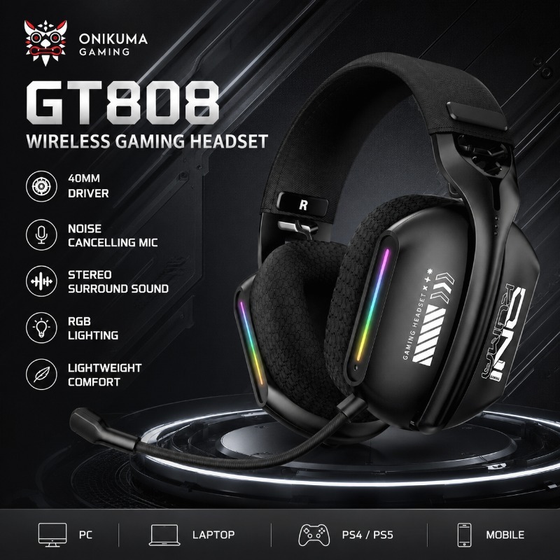 Gaming Console Apple - ONIKUMA GT808 ゲーミングヘッドセット ワイヤレス Bluetooth 2.4G