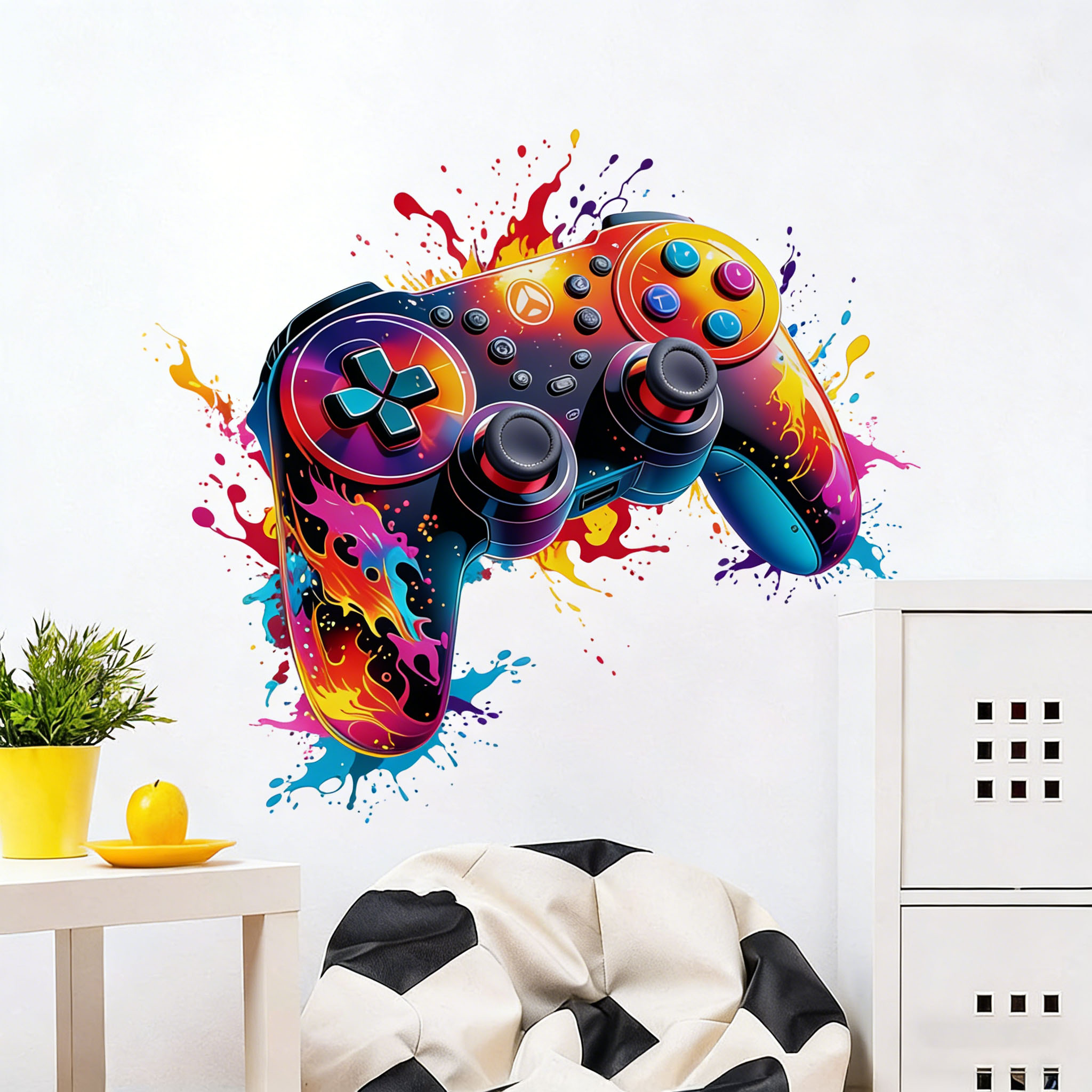 赤い炎のゲームコントローラーウォールデカール 寝室 ゲームル - Gaming Console Wallpaper のレビューと価格