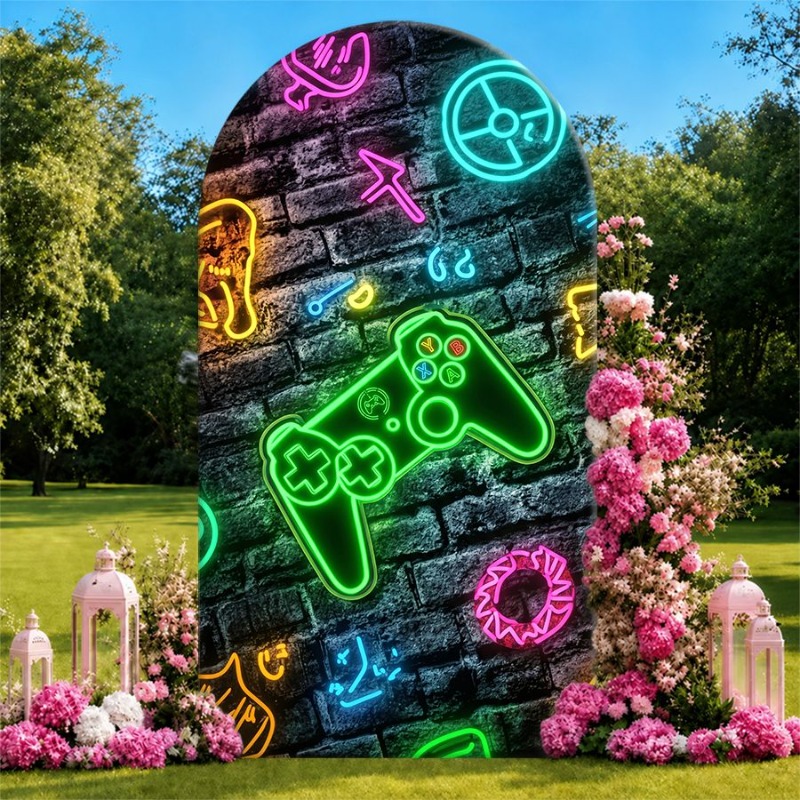 片面アーチ型背景幕カバー ネオンゲーミングテーマ背景幕 パー - Gaming Console Icon のレビューと価格