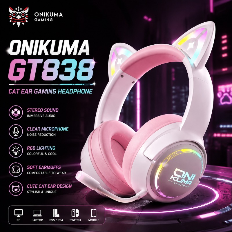 ONIKUMA GT838 ゲーミングヘッドセット猫耳 RG - Gaming Console Apple のレビューと価格