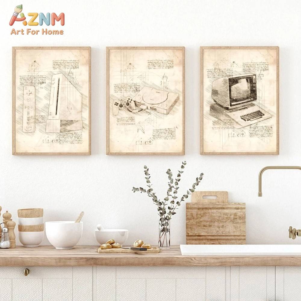 AZNM ヴィンテージゲームコンソールスケッチキャンバスウォ - Gaming Console Room のレビューと価格