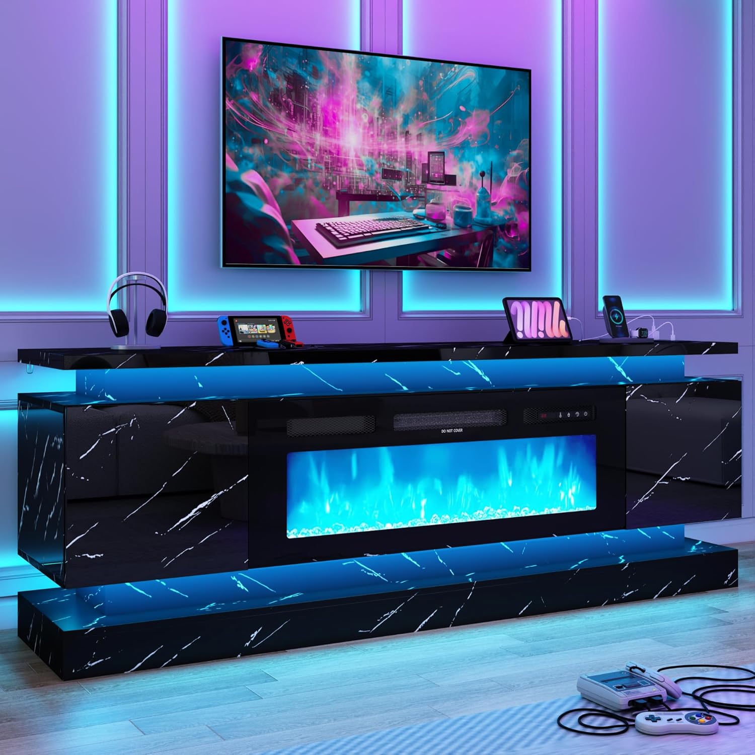 71インチLEDテレビスタンド、40インチ暖炉用電源コンセン - Gaming Console Room のレビューと価格